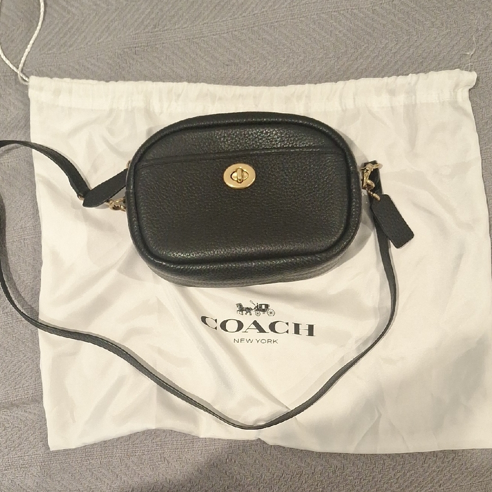 Coach Black Leather Crossbody Bag with Gold Accents